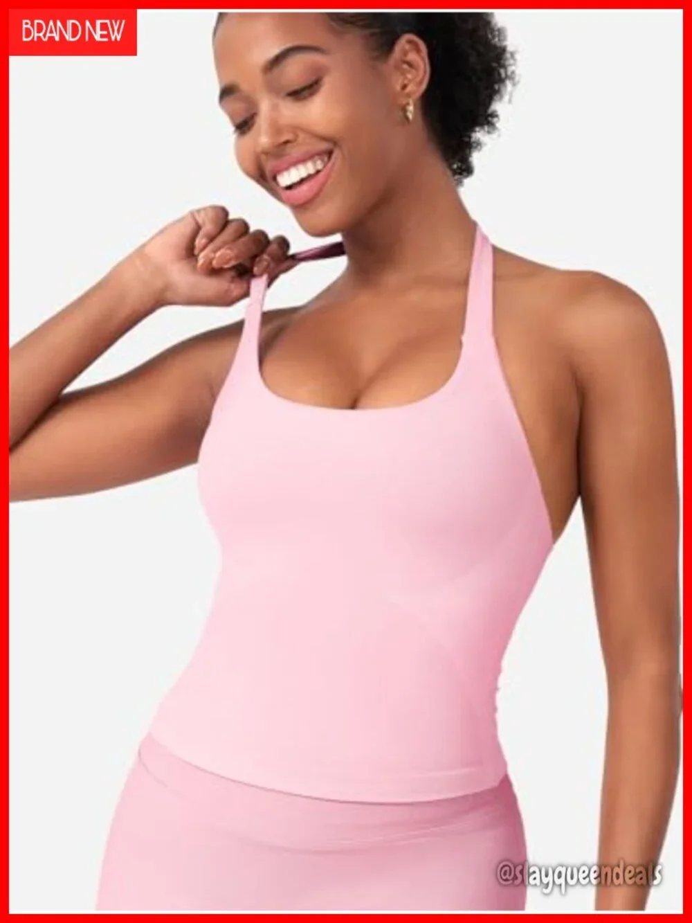 Halter Impact Tank Top Built in Bra Longline Crop Workout